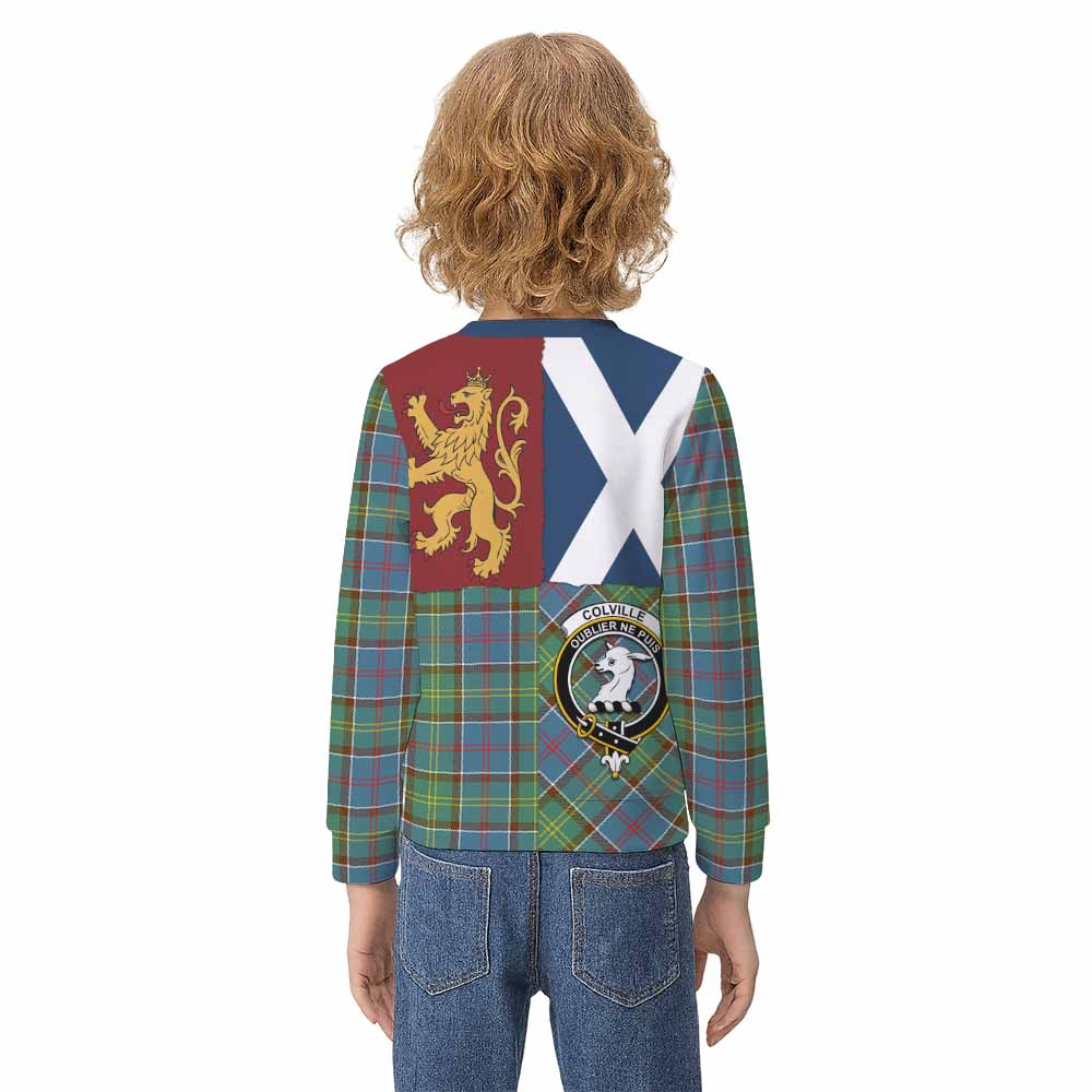 Colville Crest Tartan Kid Knitted Sweatshirt with Lion Rampant Saltire Style - Tartan Vibes Clothing