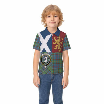 Colville Crest Tartan Kid Polo Shirt with Lion Rampant Saltire Style - Tartan Vibes Clothing