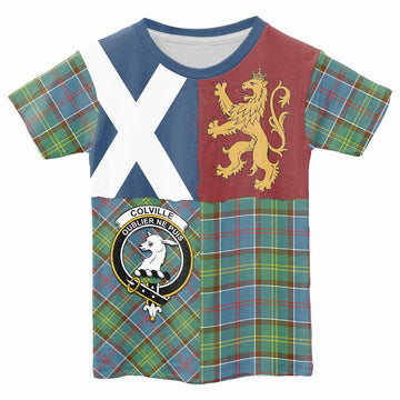 Colville Crest Tartan Kid T-shirt with Lion Rampant Saltire Style - Tartan Vibes Clothing
