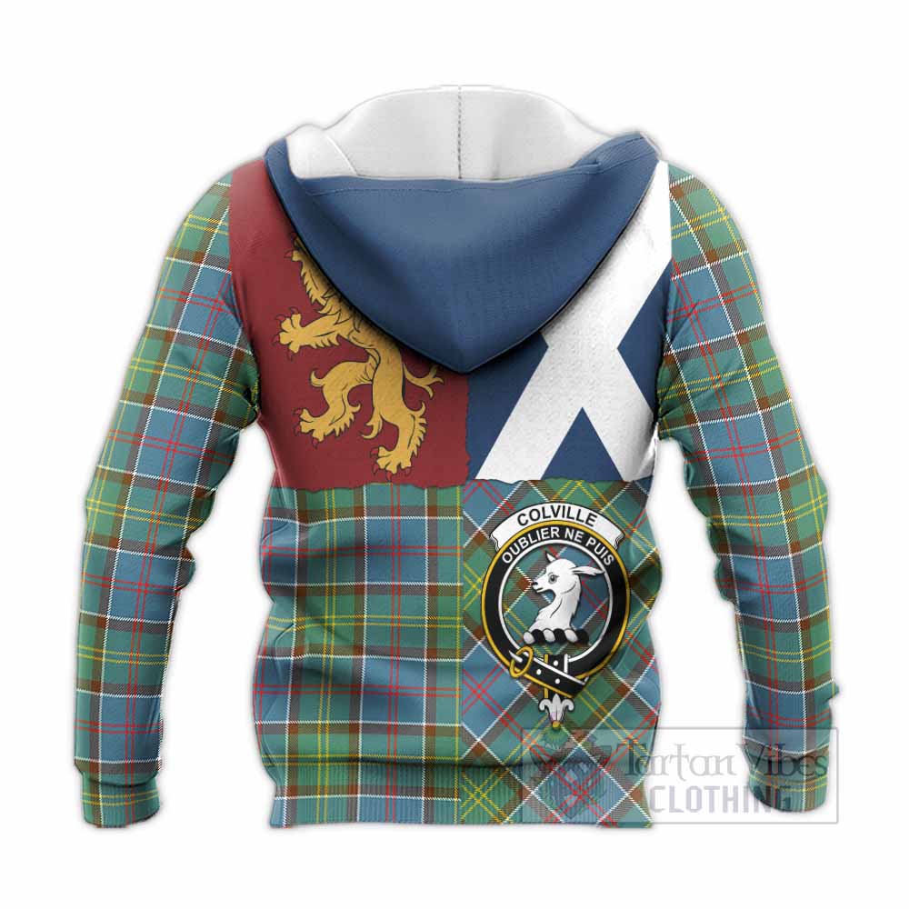 Colville Crest Tartan Knitted Hoodie with Lion Rampant Saltire Style