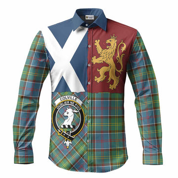 Colville Crest Tartan Long Sleeve Button Shirts with Lion Rampant Saltire Style