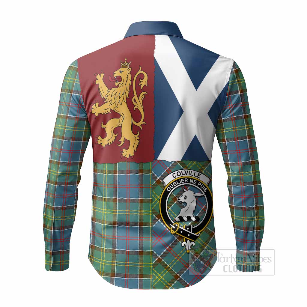 Colville Crest Tartan Long Sleeve Button Shirts with Lion Rampant Saltire Style