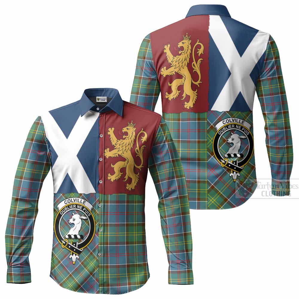 Colville Crest Tartan Long Sleeve Button Shirts with Lion Rampant Saltire Style