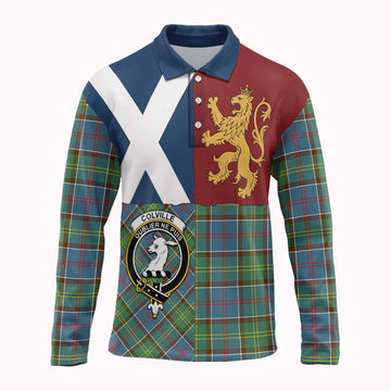 Colville Crest Tartan Long Sleeve Polo Shirt with Lion Rampant Saltire Style