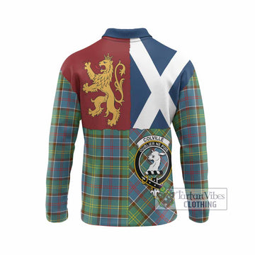 Colville Crest Tartan Long Sleeve Polo Shirt with Lion Rampant Saltire Style