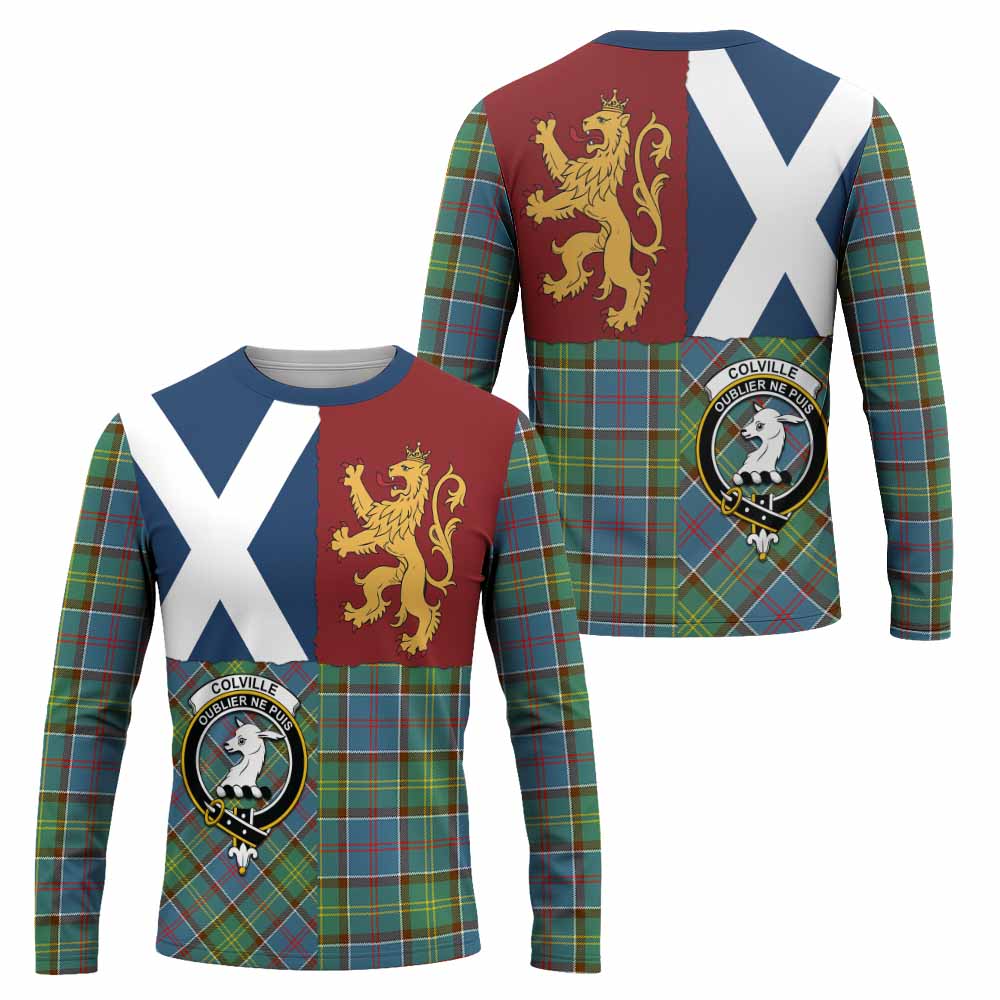 Colville Crest Tartan Long Sleeve T-Shirt with Lion Rampant Saltire Style