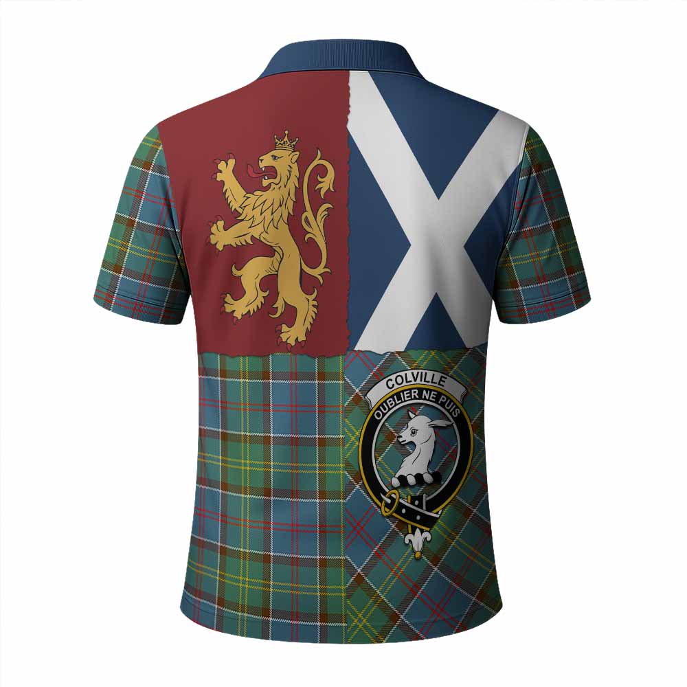Colville Crest Tartan Polo Shirt with Lion Rampant Saltire Style