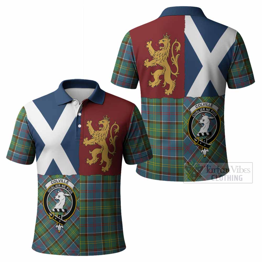 Colville Crest Tartan Polo Shirt with Lion Rampant Saltire Style