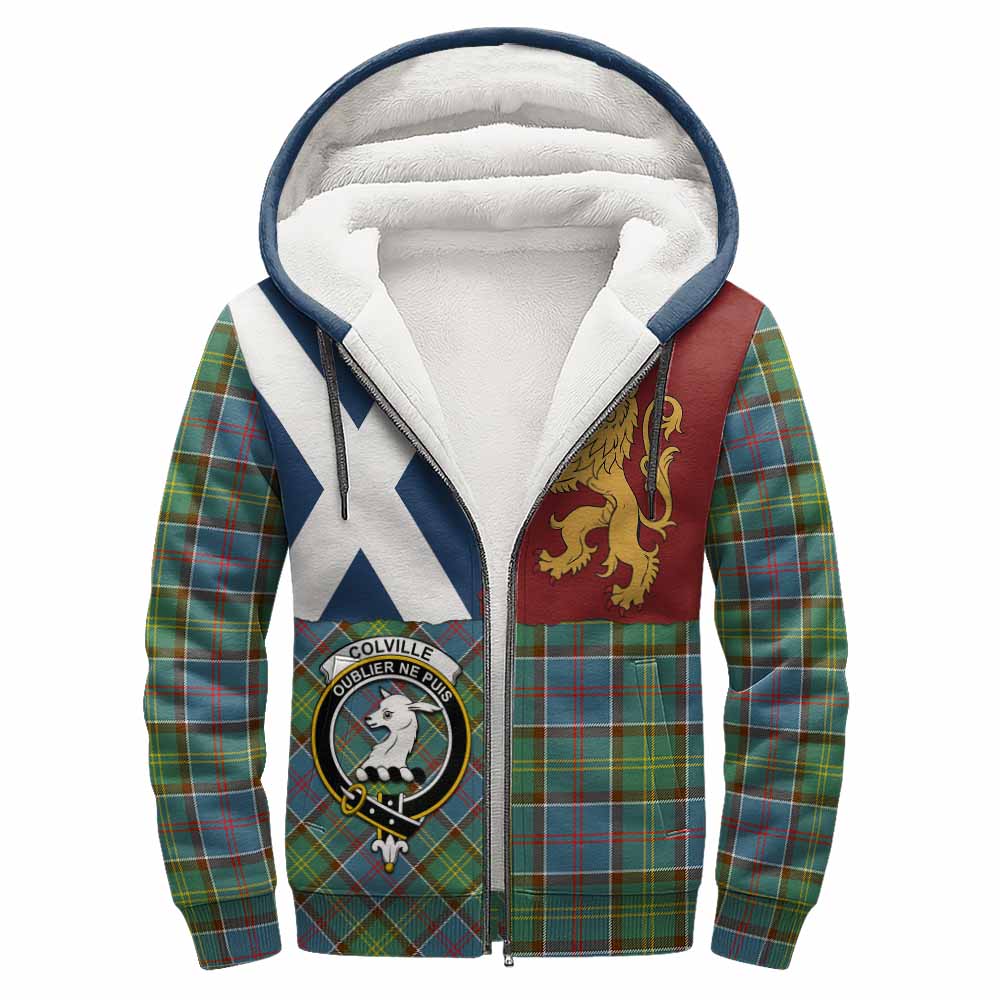 Colville Crest Tartan Sherpa Hoodie with Lion Rampant Saltire Style
