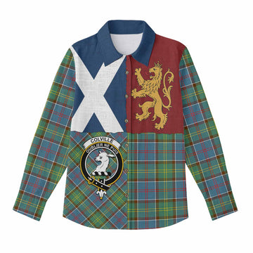 Colville Crest Tartan Women Casual Shirt with Lion Rampant Saltire Style
