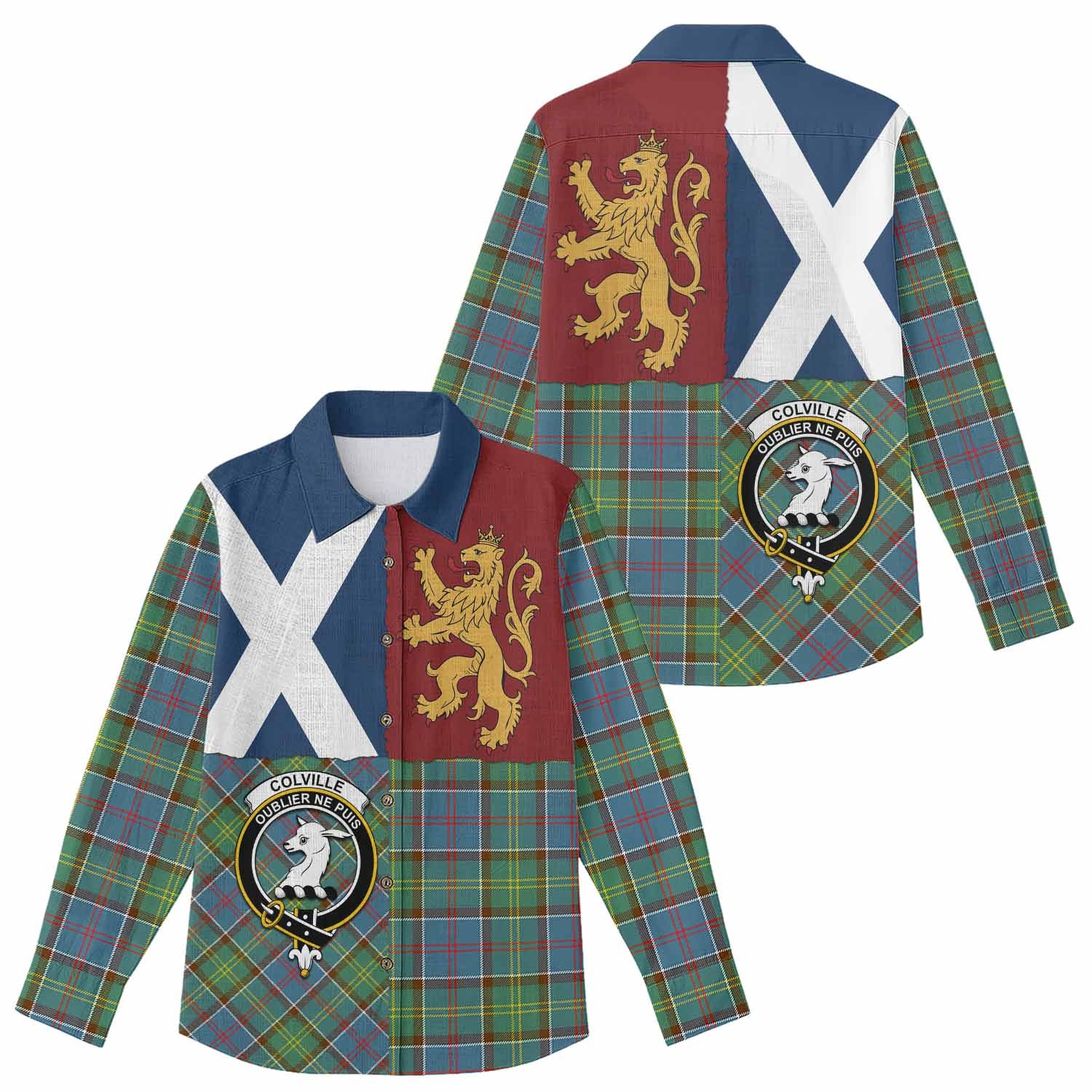 Colville Crest Tartan Women Casual Shirt with Lion Rampant Saltire Style