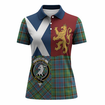 Colville Crest Tartan Women Polo Shirt with Lion Rampant Saltire Style