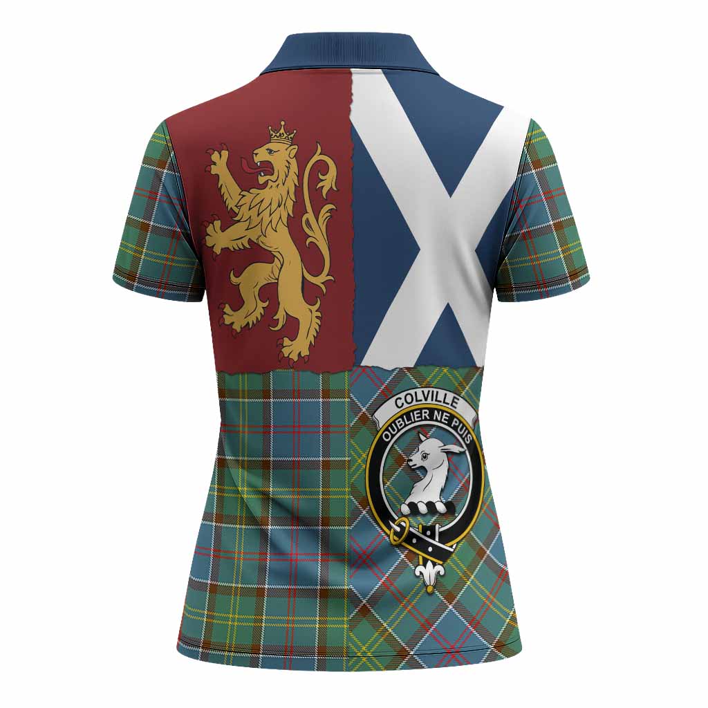 Colville Crest Tartan Women Polo Shirt with Lion Rampant Saltire Style