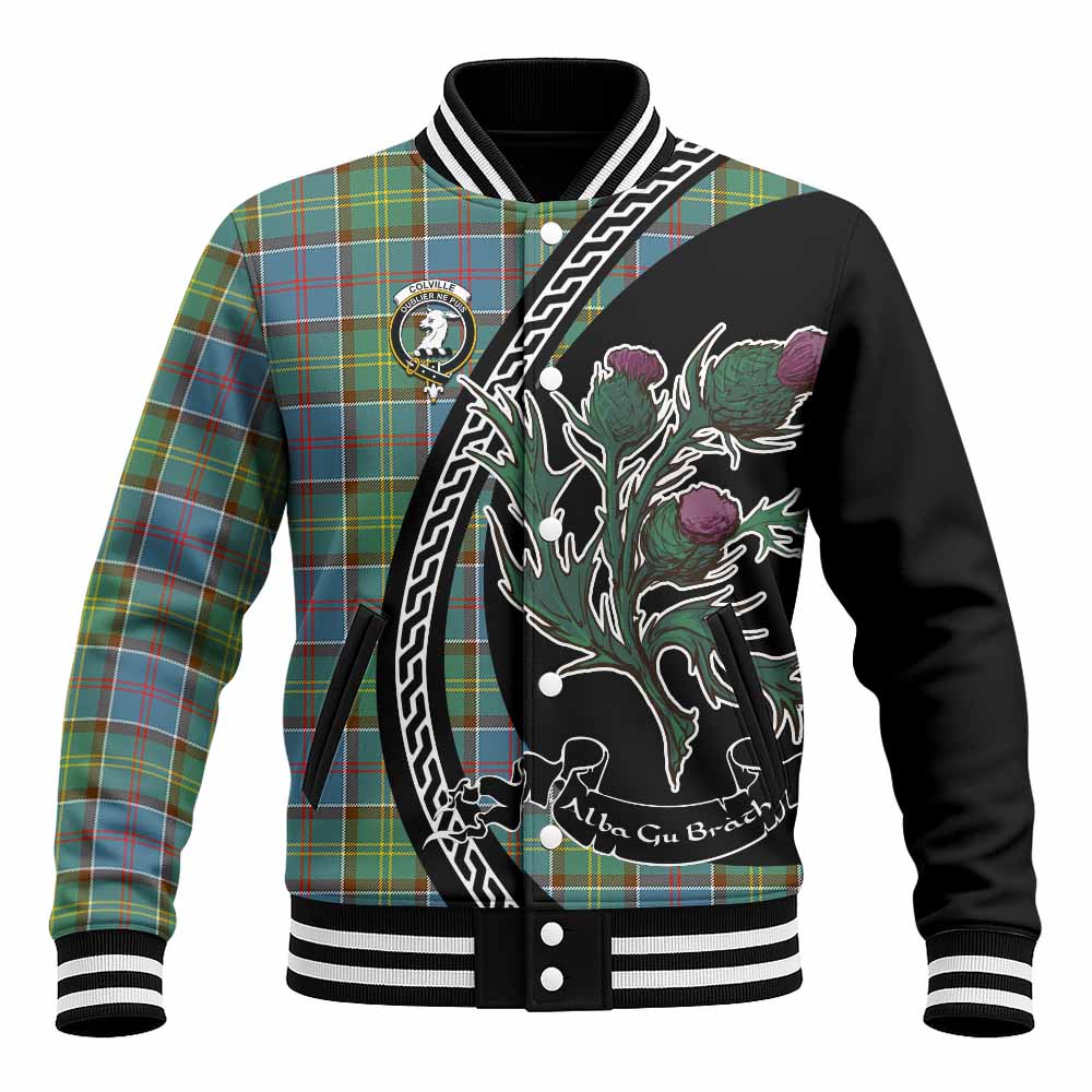 Colville Family Crest Tartan Baseball Jacket Alba Thistle Inspired - Tartan Vibes Clothing