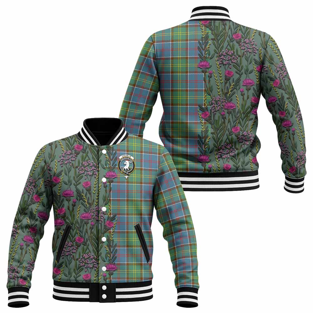 Colville Family Crest Tartan Baseball Jacket Scottish Thistle Flower Pattern Half Style - Tartan Vibes Clothing