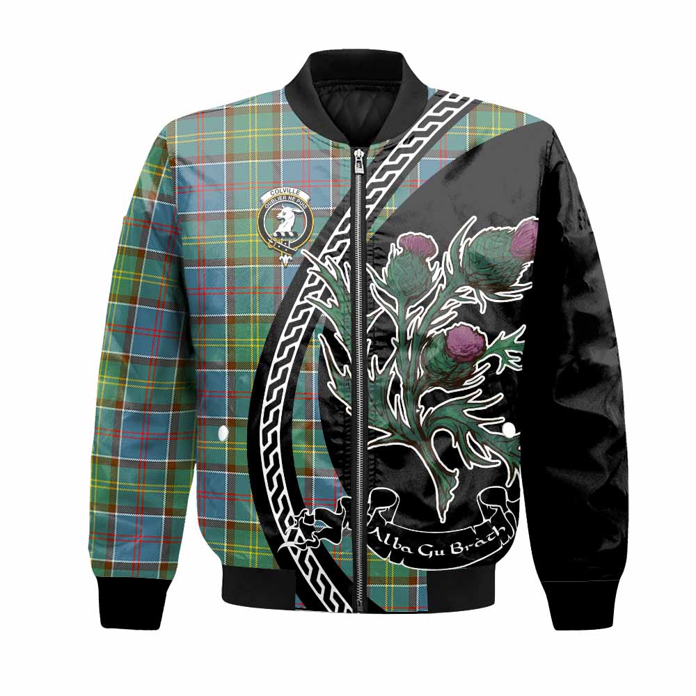 Colville Family Crest Tartan Bomber Jacket Alba Thistle Inspired - Tartan Vibes Clothing