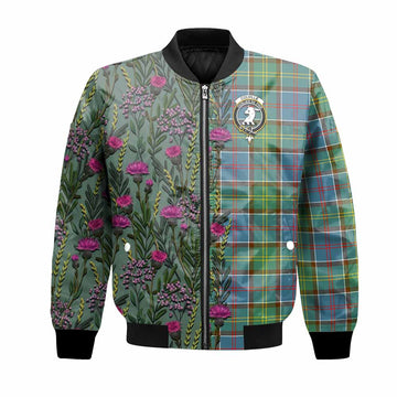 Colville Family Crest Tartan Bomber Jacket Scottish Thistle Flower Pattern Half Style