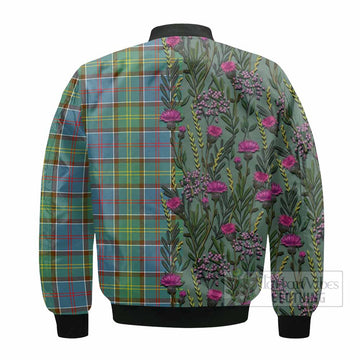 Colville Family Crest Tartan Bomber Jacket Scottish Thistle Flower Pattern Half Style