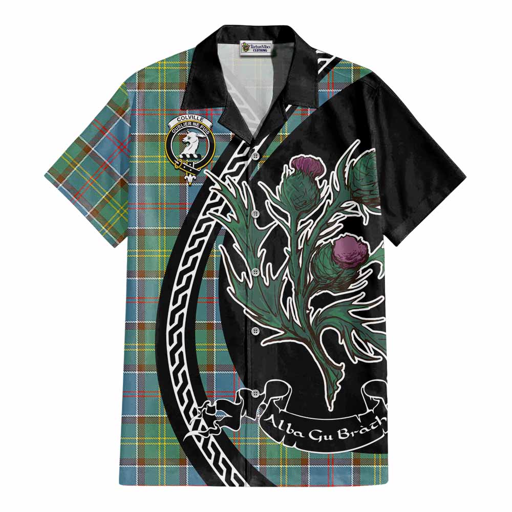 Colville Family Crest Tartan Cotton Hawaiian Shirt Alba Thistle Inspired - Tartan Vibes Clothing