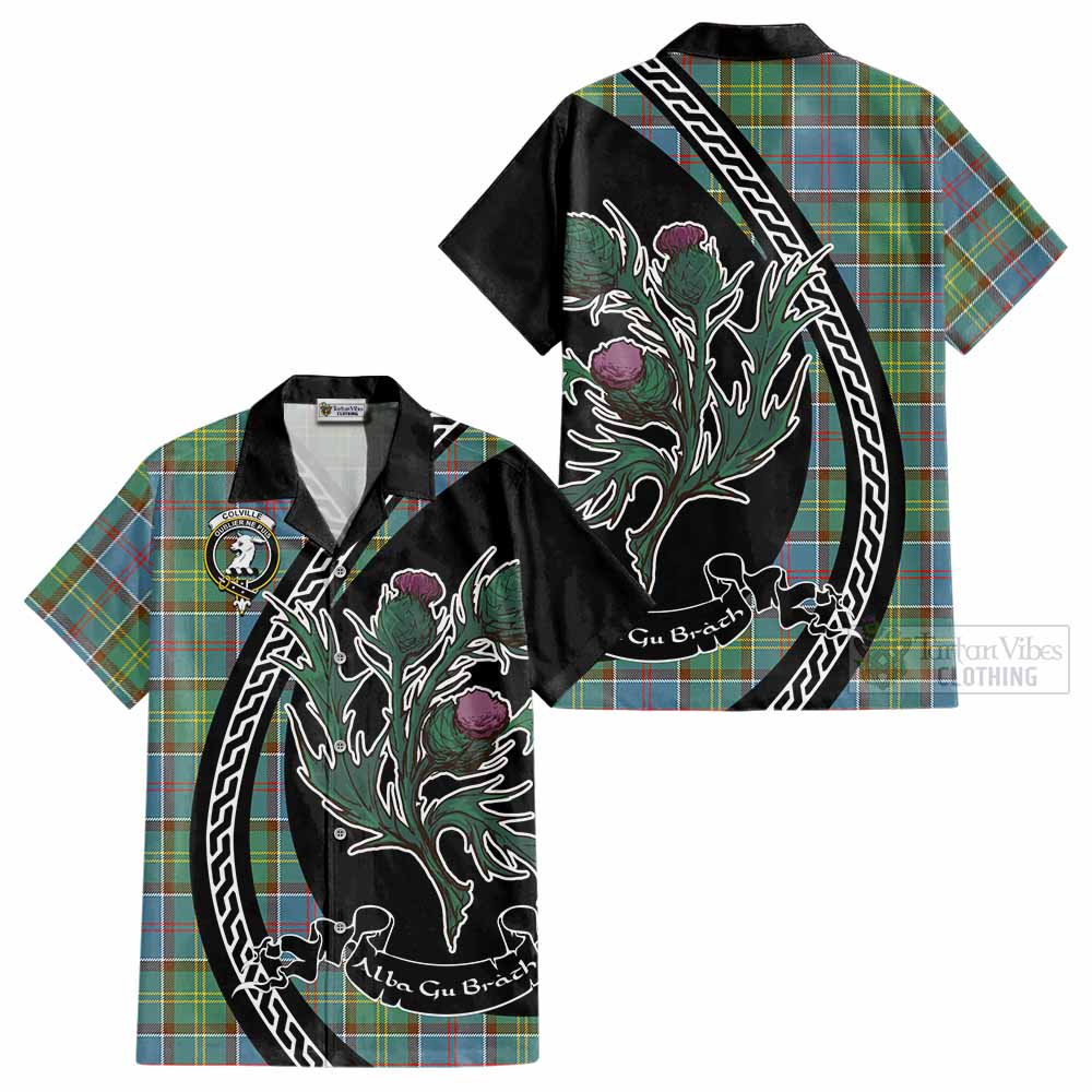 Colville Family Crest Tartan Cotton Hawaiian Shirt Alba Thistle Inspired - Tartan Vibes Clothing