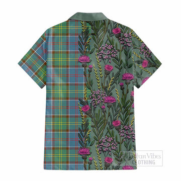 Colville Family Crest Tartan Cotton Hawaiian Shirt Scottish Thistle Flower Pattern Half Style