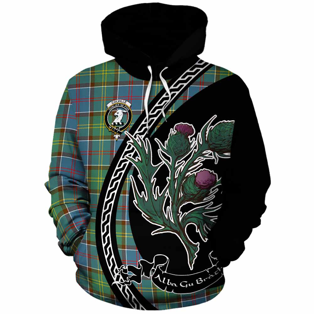 Colville Family Crest Tartan Cotton Hoodie Alba Thistle Inspired - Tartan Vibes Clothing