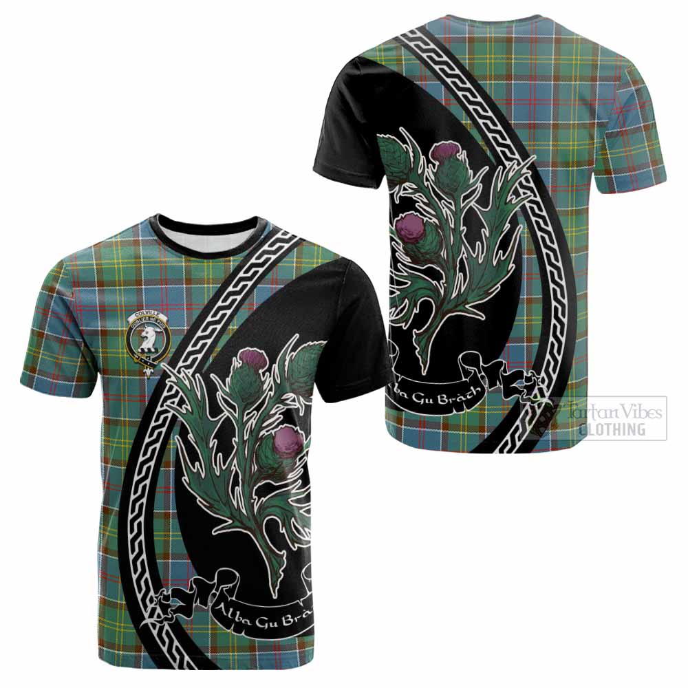 Colville Family Crest Tartan Cotton T-shirt Alba Thistle Inspired - Tartan Vibes Clothing