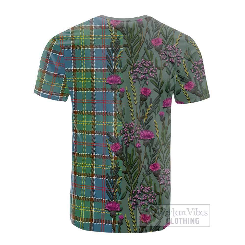 Colville Family Crest Tartan Cotton T-shirt Scottish Thistle Flower Pattern Half Style - Tartan Vibes Clothing