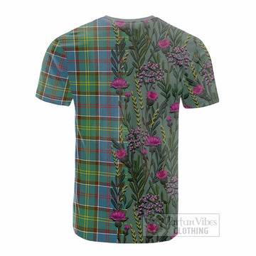 Colville Family Crest Tartan Cotton T-shirt Scottish Thistle Flower Pattern Half Style