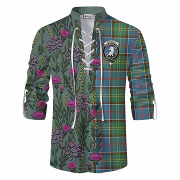 Colville Family Crest Tartan Ghillie Shirt Scottish Thistle Flower Pattern Half Style - Tartan Vibes Clothing
