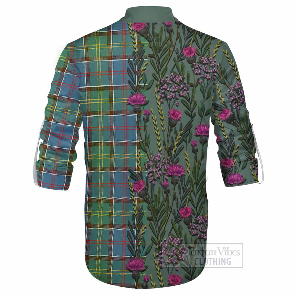 Colville Family Crest Tartan Ghillie Shirt Scottish Thistle Flower Pattern Half Style - Tartan Vibes Clothing
