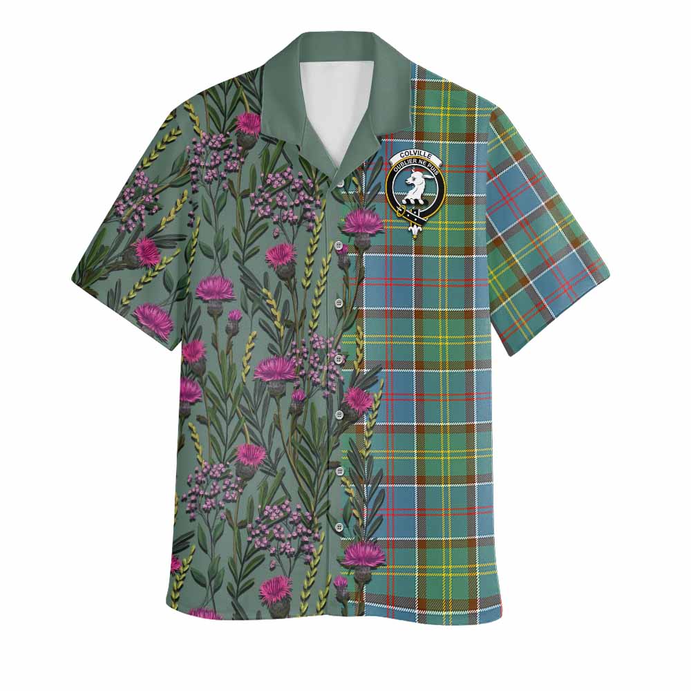 Colville Family Crest Tartan Hawaiian Shirt Scottish Thistle Flower Pattern Half Style - Tartan Vibes Clothing