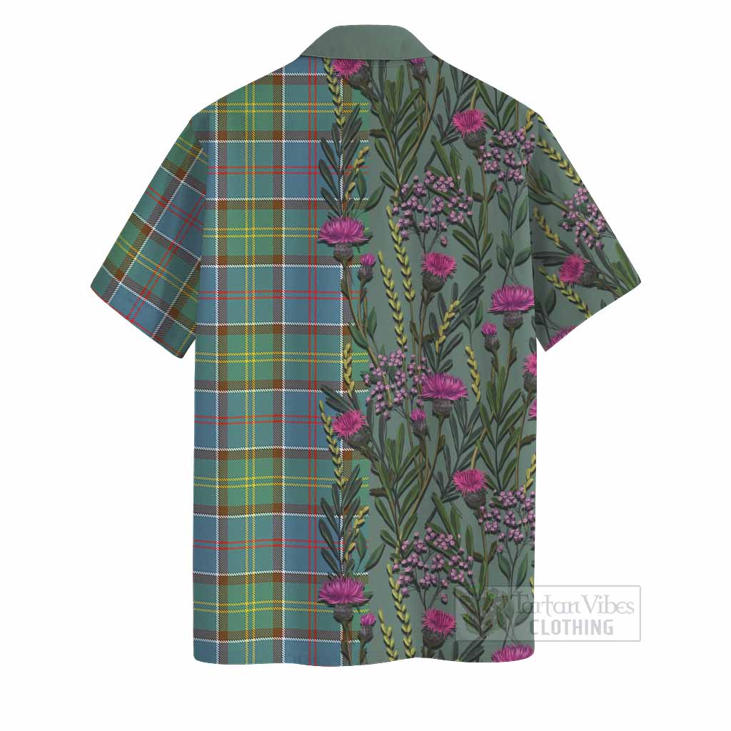Colville Family Crest Tartan Hawaiian Shirt Scottish Thistle Flower Pattern Half Style - Tartan Vibes Clothing
