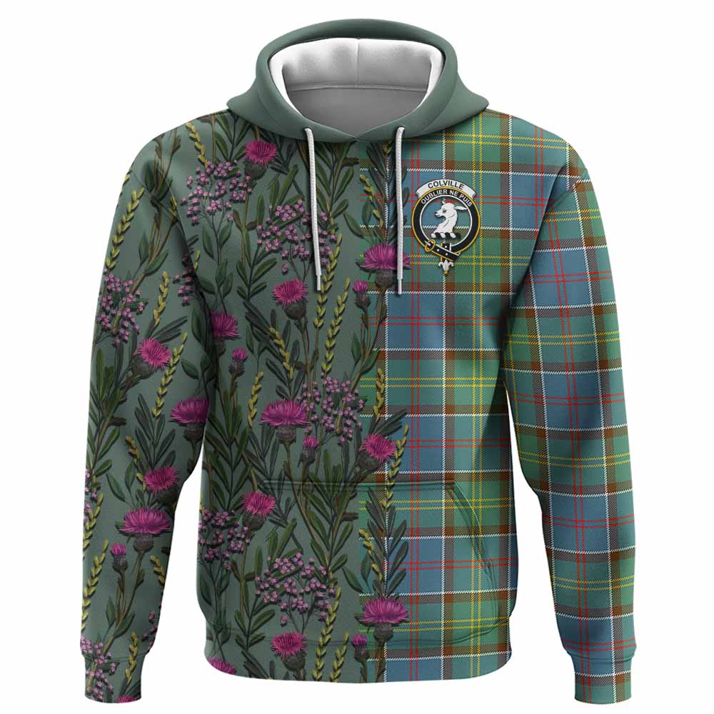 Colville Family Crest Tartan Hoodie Scottish Thistle Flower Pattern Half Style - Tartan Vibes Clothing