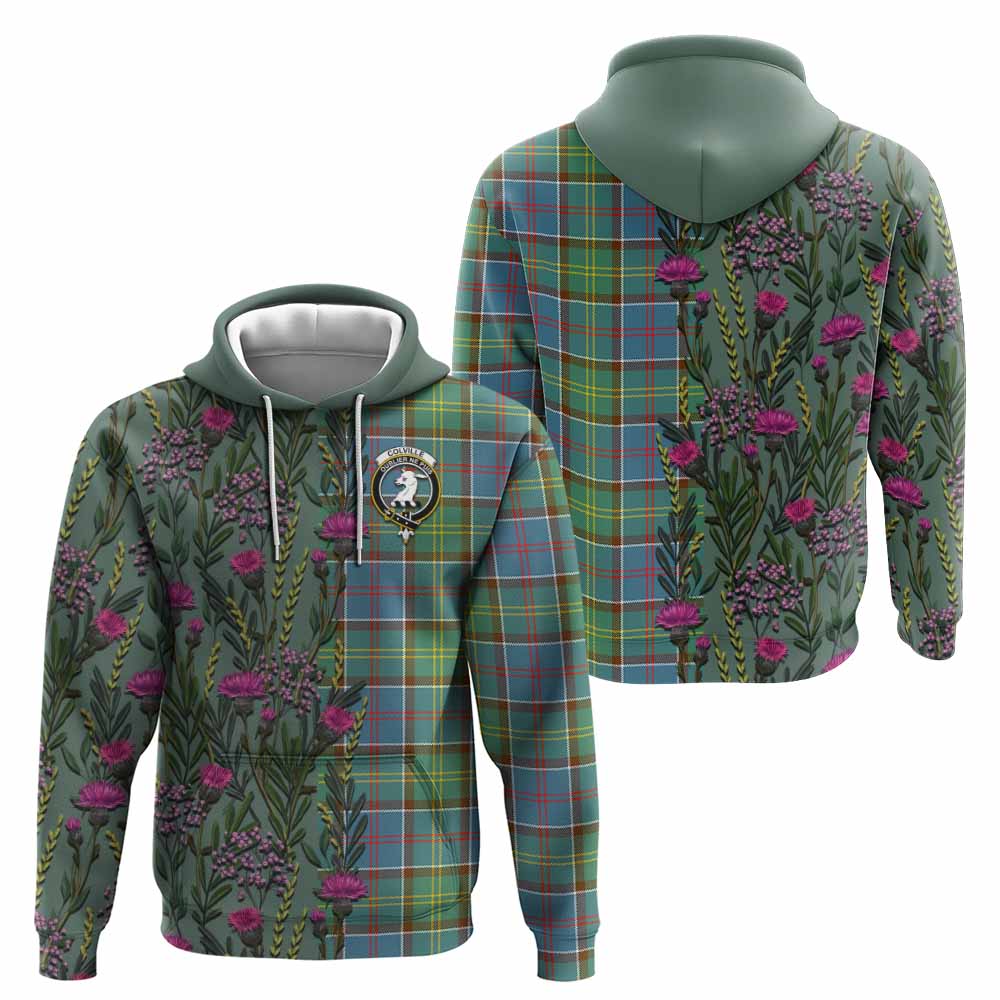 Colville Family Crest Tartan Hoodie Scottish Thistle Flower Pattern Half Style - Tartan Vibes Clothing