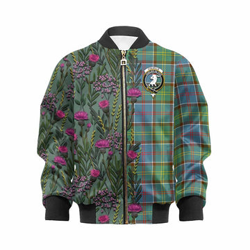Colville Family Crest Tartan Kid Bomber Jacket Scottish Thistle Flower Pattern Half Style - Tartan Vibes Clothing