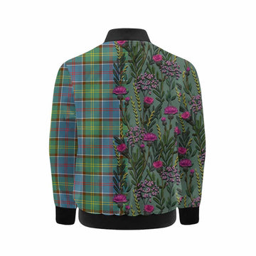 Colville Family Crest Tartan Kid Bomber Jacket Scottish Thistle Flower Pattern Half Style - Tartan Vibes Clothing
