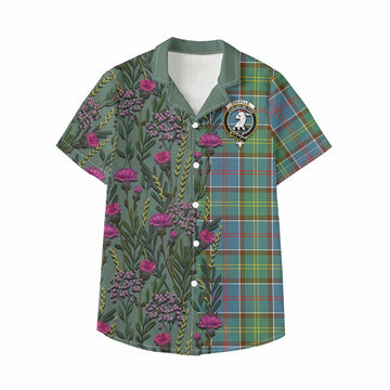 Colville Family Crest Tartan Kid Hawaiian Shirt Scottish Thistle Flower Pattern Half Style - Tartan Vibes Clothing