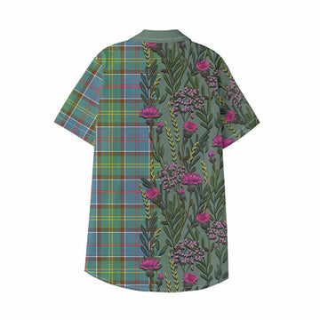 Colville Family Crest Tartan Kid Hawaiian Shirt Scottish Thistle Flower Pattern Half Style - Tartan Vibes Clothing
