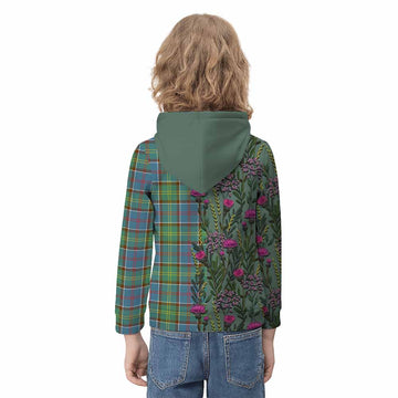 Colville Family Crest Tartan Kid Hoodie Scottish Thistle Flower Pattern Half Style - Tartan Vibes Clothing