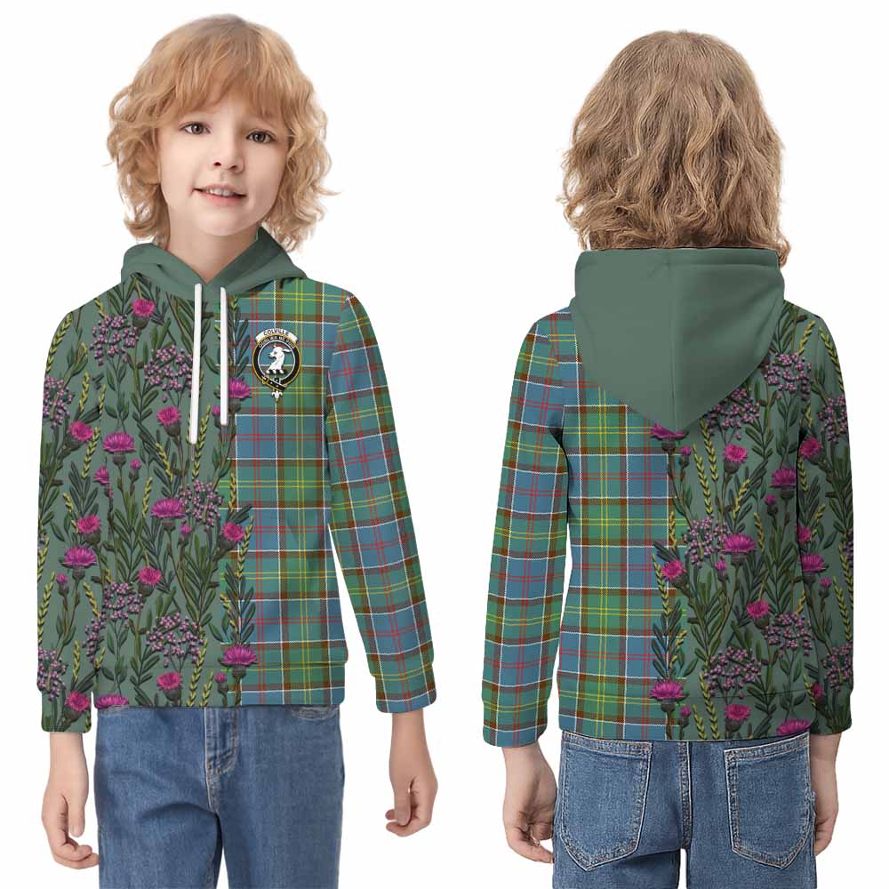 Colville Family Crest Tartan Kid Hoodie Scottish Thistle Flower Pattern Half Style - Tartan Vibes Clothing