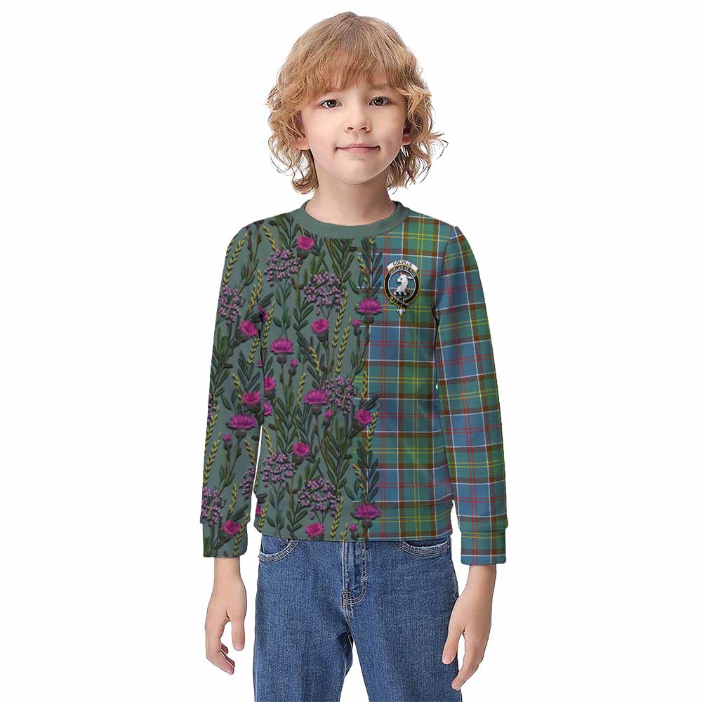 Colville Family Crest Tartan Kid Knitted Sweatshirt Scottish Thistle Flower Pattern Half Style - Tartan Vibes Clothing