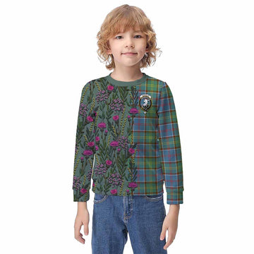 Colville Family Crest Tartan Kid Knitted Sweatshirt Scottish Thistle Flower Pattern Half Style - Tartan Vibes Clothing