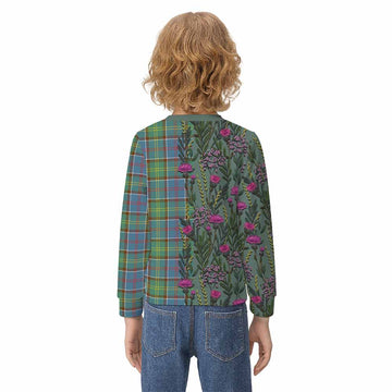Colville Family Crest Tartan Kid Knitted Sweatshirt Scottish Thistle Flower Pattern Half Style - Tartan Vibes Clothing