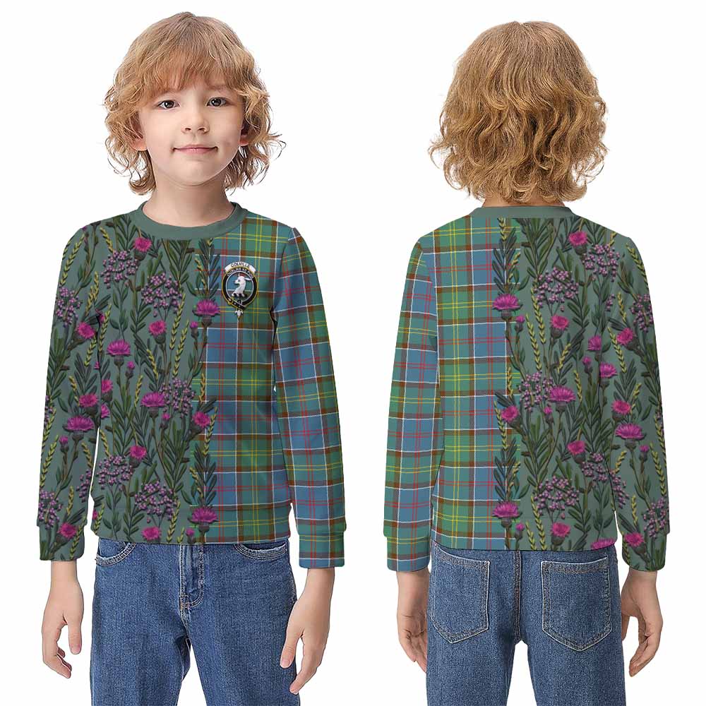 Colville Family Crest Tartan Kid Knitted Sweatshirt Scottish Thistle Flower Pattern Half Style - Tartan Vibes Clothing