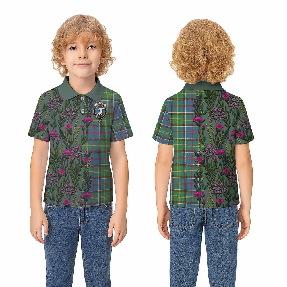 Colville Family Crest Tartan Kid Polo Shirt Scottish Thistle Flower Pattern Half Style - Tartan Vibes Clothing