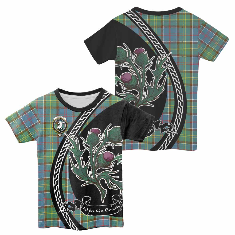 Colville Family Crest Tartan Kid T-shirt Alba Thistle Inspired - Tartan Vibes Clothing
