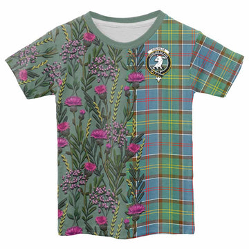 Colville Family Crest Tartan Kid T-shirt Scottish Thistle Flower Pattern Half Style - Tartan Vibes Clothing