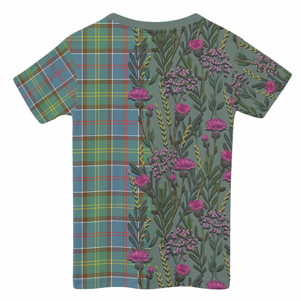 Colville Family Crest Tartan Kid T-shirt Scottish Thistle Flower Pattern Half Style - Tartan Vibes Clothing