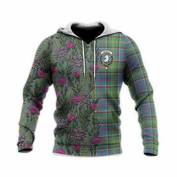 Colville Family Crest Tartan Knitted Hoodie Scottish Thistle Flower Pattern Half Style